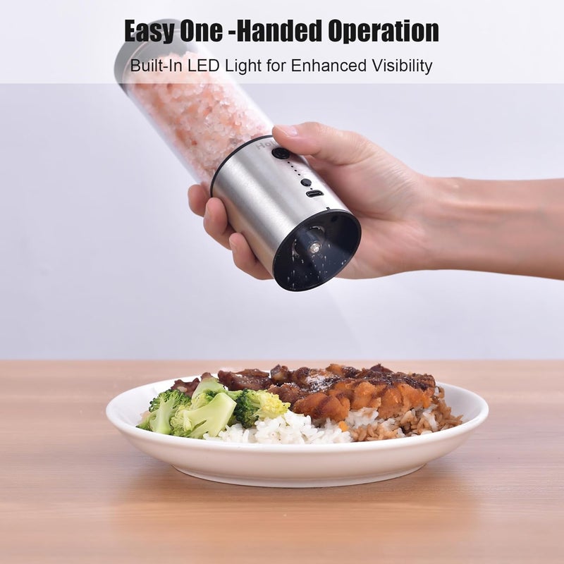 HOWTOOL Larger Capacity Electric Salt and Pepper Grinder Set, Rechargeable Salt and Pepper Shakers Set, Kitchen Gadgets Salt and Pepper Mill - Image 4